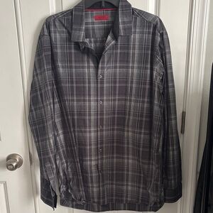Alfani Men's Black and Gray Plaid Button-Down Shirt